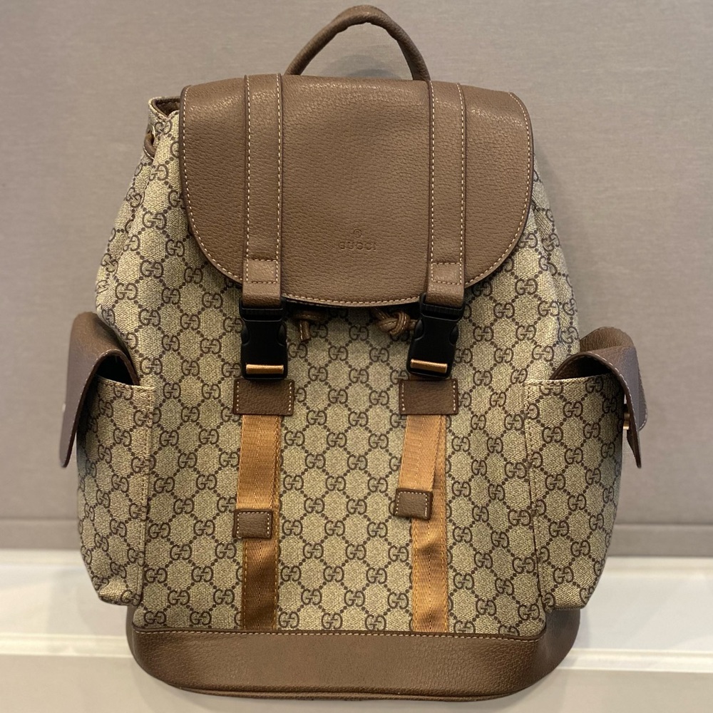 Double Pocket Buckle Rucksack Backpack GG Canvas Large
